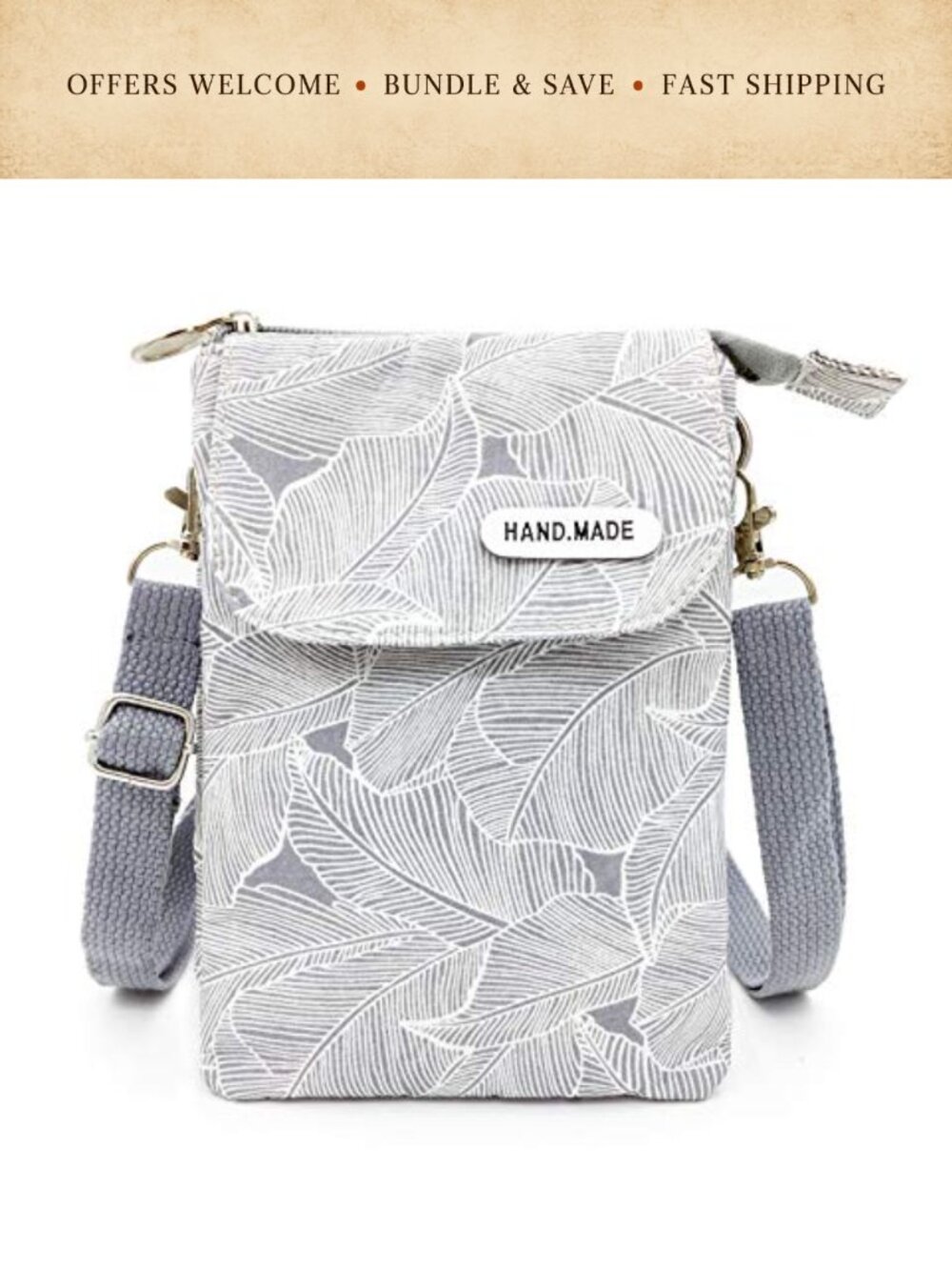 Canvas Crossbody Phone Purse Wallet Small Multi-Pocket Travel Sling Bag